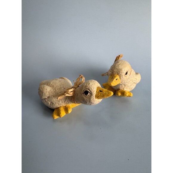 Vintage Enesco Baby Duck Figurines With Ribbons & Glitter 6" Long Easter Decor - Picture 4 of 14